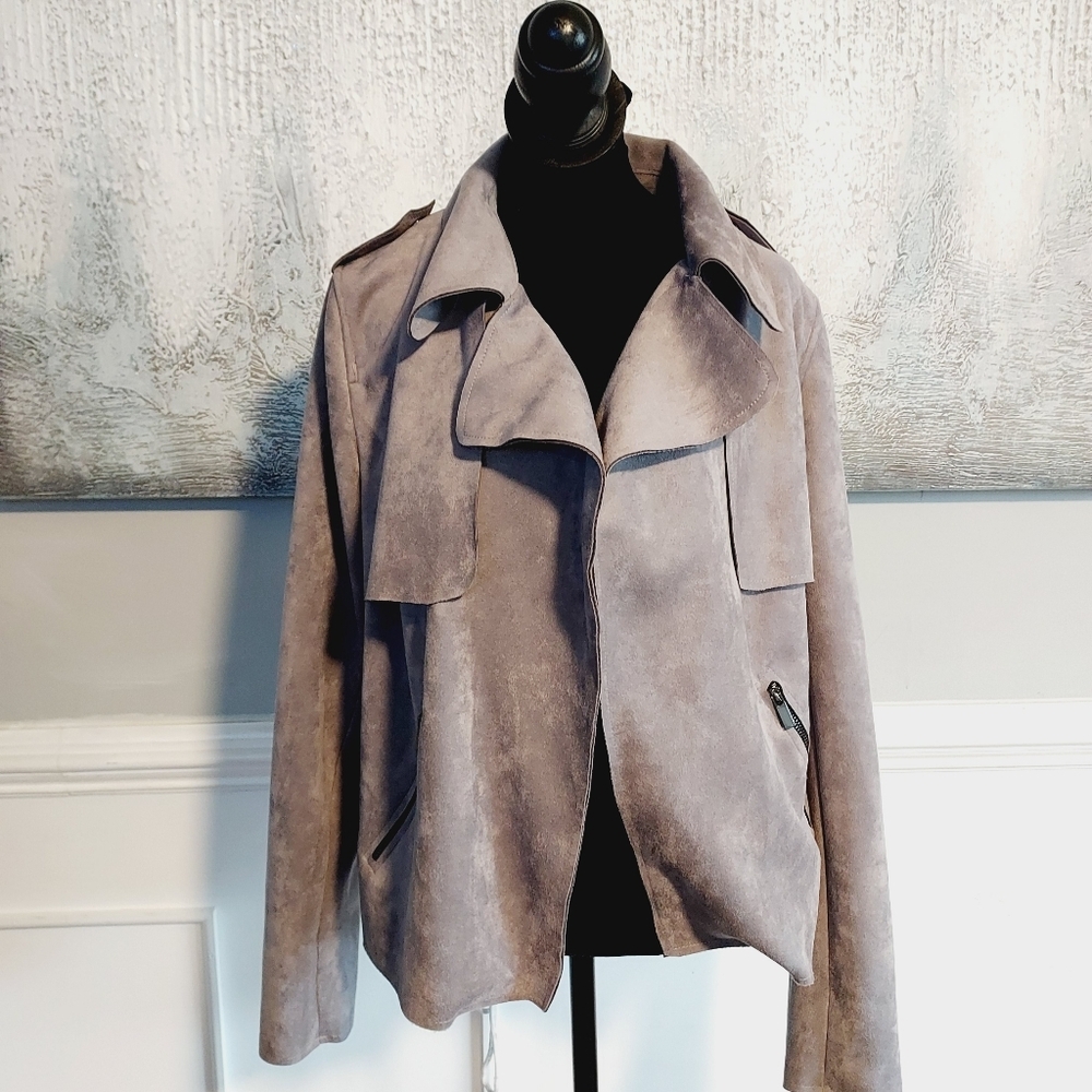 KUT From The Kloth Jacee Open Faux Suede Moto Jacket Sz L - Picture 2 of 11